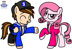 Size: 2527x1724 | Tagged: safe, artist:mrstheartist, oc, oc only, oc:annisa trihapsari, oc:seb the pony, earth pony, equine, fictional species, mammal, pegasus, pony, feral, friendship is magic, hasbro, my little pony, base used, black outline, clothes, colored wingtips, female, hoodie, male, mare, self upload, simple background, snapback, stallion, topwear, transparent background, unzipped, wings