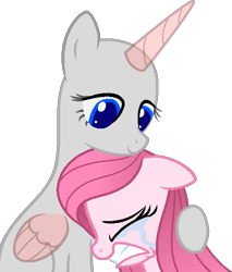 Size: 478x561 | Tagged: safe, artist:muhammad yunus, collaboration, oc, oc only, oc:annisa trihapsari, earth pony, equine, fictional species, mammal, pony, feral, friendship is magic, hasbro, my little pony, bald, base, crying, duo, eyes closed, female, mare, medibang paint, smiling