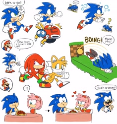 Size: 3860x4096 | Tagged: safe, artist:domestic-hedgehog, amy rose (sonic), knuckles the echidna (sonic), mario (mario), miles "tails" prower (sonic), sonic the hedgehog (sonic), canine, echidna, fox, hedgehog, human, mammal, monotreme, red fox, anthro, mario (series), nintendo, sega, sonic the hedgehog (series), 2022, crossover, female, group, male