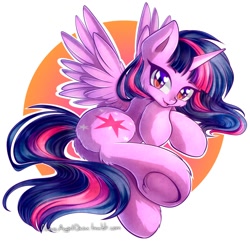 Size: 1080x1052 | Tagged: safe, artist:chaosangeldesu, part of a set, twilight sparkle (mlp), alicorn, equine, fictional species, mammal, pony, feral, friendship is magic, hasbro, my little pony, 2019, butt, butt fluff, cute, feathered wings, feathers, female, fluff, fur, hair, heart, heart eyes, hooves, horn, looking at you, looking back, looking back at you, mane, mare, multicolored hair, multicolored mane, multicolored tail, purple body, purple eyes, purple fur, signature, smiling, smiling at you, solo, solo female, tail, underhoof, wingding eyes, wings