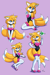 Size: 1000x1500 | Tagged: safe, artist:atticus-kotch, miles "tails" prower (sonic), canine, fox, mammal, red fox, anthro, sega, sonic the hedgehog (series), 2021, boots, breasts, clothes, digital art, ears, eyelashes, female, fur, gloves, hair, kneeling, looking at you, mila "tails" prower, monochrome, multiple tails, partial nudity, pose, rule 63, shoes, simple background, sketch, solo, solo female, suit, tail, tailsko, thighs, two tails, vixen, white background, wide hips