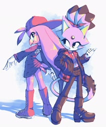 Size: 1899x2274 | Tagged: safe, artist:nan0lovesyou, blaze the cat (sonic), wave the swallow (sonic), bird, cat, feline, mammal, songbird, swallow, anthro, sega, sonic the hedgehog (series), 2022, duo, duo female, female, females only