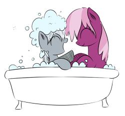 Size: 600x558 | Tagged: dead source, safe, artist:rainbow-dosh, artist:xioade, cheerilee (mlp), silver spoon (mlp), feral, friendship is magic, hasbro, my little pony, bath, bathtub, bubble, cheeribetes, cheerispoon, cute, duo, duo female, female, females only, foal, happy, side view, silverbetes, simple background, smiling, transparent background, young