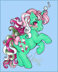 Size: 550x688 | Tagged: safe, artist:blattaphile, fizzy (mlp), equine, fictional species, mammal, pony, unicorn, feral, hasbro, my little pony, my little pony (g1), female, horn, mare, solo, solo female, tail