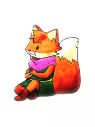 Size: 567x756 | Tagged: safe, artist:redbird, ruin seeker (tunic), canine, fox, mammal, anthro, tunic (game), bread, eating, food, male, simple background, sitting, solo, solo male