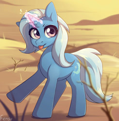 Size: 1962x2000 | Tagged: safe, artist:fensu-san, trixie (mlp), equine, fictional species, mammal, pony, unicorn, feral, friendship is magic, hasbro, my little pony, 2017, blep, blue body, female, glowing, glowing horn, hair, horn, mane, mare, solo, solo female, tail, tongue, tongue out, white hair, white mane, white tail