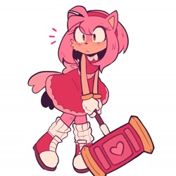 Size: 2200x2200 | Tagged: safe, artist:tlaizs, amy rose (sonic), hedgehog, mammal, anthro, sega, sonic the hedgehog (series), 2022, female, piko piko hammer, solo, solo female