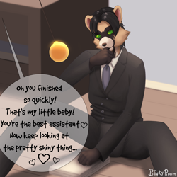 Size: 1500x1500 | Tagged: suggestive, artist:binkyroom, civet, mammal, anthro, abdl, clothes, commission, diaper, formal wear, hypnosis, hypnotic eyes, male, necktie, office, paper, pocket watch, solo, solo male, suit, ych result