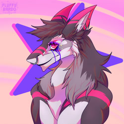 Size: 2000x2000 | Tagged: safe, artist:fluffybardo, fictional species, mammal, sergal, anthro, 2022, crying, fur, hair, makeup, piercing, solo