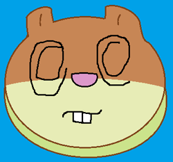 Size: 358x334 | Tagged: safe, artist:shiyamasaleem, sandy cheeks (spongebob), mammal, rodent, squirrel, ambiguous form, nickelodeon, spongebob squarepants (series), blue background, disk, dizzy, ears, female, flattened, low res, simple background, solo, solo female