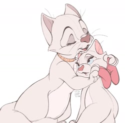 Size: 1541x1509 | Tagged: safe, artist:tohupony, duchess (the aristocats), marie (the aristocats), cat, feline, mammal, feral, disney, the aristocats, 2022, 2d, bow, collar, daughter, duo, duo female, female, females only, hair bow, mother, mother and daughter, simple background, turkish angora, white background