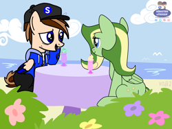 Size: 2666x2000 | Tagged: safe, artist:didgereethebrony, artist:mrstheartist, collaboration, oc, oc only, oc:boomerang beauty, oc:seb the pony, equine, fictional species, mammal, pegasus, pony, feral, friendship is magic, hasbro, my little pony, duo, duo male and female, female, male, picnic