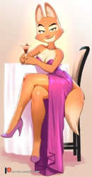 Size: 660x1269 | Tagged: safe, artist:pakwan008, diane foxington (the bad guys), canine, fox, mammal, anthro, dreamworks animation, the bad guys, bedroom eyes, big breasts, breasts, chair, cleavage, clothes, crossed legs, female, high heels, looking at you, shoes, sitting, smiling, smiling at you, solo, solo female, table, thick thighs, thighs, vixen, wide hips