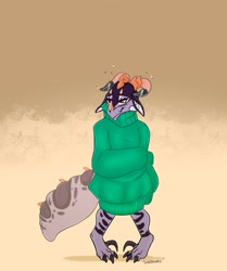 Size: 1714x2048 | Tagged: safe, artist:terryburrs, fictional species, kobold, reptile, anthro, big tail, clothes, female, horns, solo, solo female, sweater, tail, topwear, turtleneck