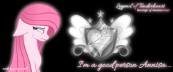 Size: 1522x640 | Tagged: safe, artist:muhammad yunus, oc, oc only, oc:annisa trihapsari, earth pony, equine, fictional species, mammal, pony, feral, friendship is magic, hasbro, my little pony, black background, broken, broken heart, crying, female, floppy ears, hair, heart, looking at you, looking back, looking back at you, mare, pink body, pink eyes, pink hair, sad, simple background, solo, solo female, wings