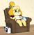 Size: 1253x1280 | Tagged: safe, artist:yellowhellion, isabelle (animal crossing), canine, dog, mammal, shih tzu, anthro, animal crossing, nintendo, 2019, :|, alcohol, barefoot, belly, bipedal, blonde hair, chair, clothes, controller, crumbs, drink, feet, female, food, fur, furniture, glass, hair, holding, holding beverage, holding object, panties, popcorn, raised clothing, raised topwear, remote control, shirt, shirt lift, sitting, solo, topwear, toy dog, underwear, wine, yellow body, yellow fur