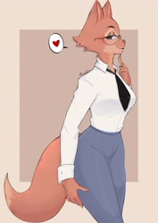 Size: 2480x3508 | Tagged: safe, alternate version, artist:rizzxrt_rizz, diane foxington (the bad guys), canine, fox, mammal, anthro, dreamworks animation, the bad guys, bedroom eyes, big breasts, blushing, breasts, female, glasses, heart, looking at you, love heart, smiling, smiling at you, solo, solo female, thick thighs, thighs, vixen, wide hips