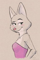 Size: 914x1360 | Tagged: safe, artist:corgi, diane foxington (the bad guys), canine, fox, mammal, anthro, dreamworks animation, the bad guys, 2022, breasts, colored sketch, female, looking away, sketch, smiling, solo, solo female, vixen, watermark
