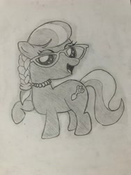Size: 3024x4032 | Tagged: safe, artist:mlpfantealmintmoonrise, silver spoon (mlp), earth pony, equine, fictional species, mammal, pony, feral, friendship is magic, hasbro, my little pony, 2022, drawing, female, filly, foal, high res, monochrome, paper, pencil drawing, photo, signature, sketch, solo, solo female, tail, traditional art, young