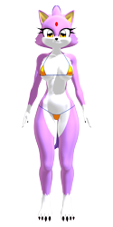 Size: 1000x2000 | Tagged: suggestive, artist:tetramundo, blaze the cat (sonic), cat, feline, mammal, anthro, digitigrade anthro, sega, sonic the hedgehog (series), 2022, 3d, belly button, bikini, black nose, breasts, clothes, digital art, ears, eyelashes, female, fur, hair, looking at you, micro bikini, simple background, solo, solo female, swimsuit, tail, thighs, transparent background, wide hips, yellow bikini, yellow swimsuit