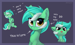 Size: 1226x746 | Tagged: safe, artist:anti1mozg, lyra heartstrings (mlp), equine, fictional species, mammal, pony, unicorn, feral, friendship is magic, hasbro, my little pony, 2021, big eyes, cute, eyelashes, female, green body, green hair, green mane, hair, horn, mane, mare, smiling, tail