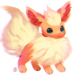 Size: 1100x1110 | Tagged: safe, artist:foxlett, eeveelution, fictional species, flareon, mammal, nintendo, pokémon, 2d, :3, ambiguous gender, cute, front view, fur, green eyes, orange body, orange fur, simple background, smiling, solo, solo ambiguous, three-quarter view, white background