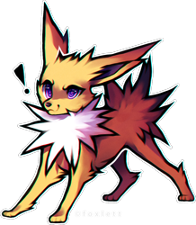 Size: 982x1128 | Tagged: safe, artist:foxlett, eeveelution, fictional species, jolteon, mammal, feral, nintendo, pokémon, 2d, ambiguous gender, cute, exclamation point, front view, fur, purple eyes, simple background, solo, solo ambiguous, three-quarter view, transparent background, yellow body, yellow fur
