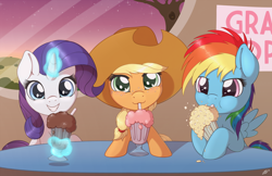Size: 1920x1242 | Tagged: safe, artist:ratofdrawn, applejack (mlp), rainbow dash (mlp), rarity (mlp), earth pony, equine, fictional species, mammal, pegasus, pony, unicorn, feral, friendship is magic, hasbro, my little pony, 2d, blue eyes, clothes, cowboy hat, cute, drinking, drinking straw, female, females only, filly, foal, front view, green eyes, hair, hat, headwear, looking at you, mane, milkshake, pink eyes, purple hair, purple mane, purple tail, rainbow hair, rainbow mane, rainbow tail, tail, trio, trio female, ungulate, yellow hair, yellow mane, yellow tail, young, younger