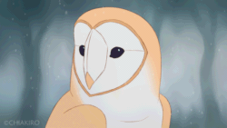 Size: 1010x568 | Tagged: safe, artist:chiakiro, barn owl, bird, bird of prey, owl, feral, lifelike feral, 2d, 2d animation, ambiguous gender, animated, frame by frame, gif, non-sapient, plant, realistic, snow, snowfall, solo, solo ambiguous, tree