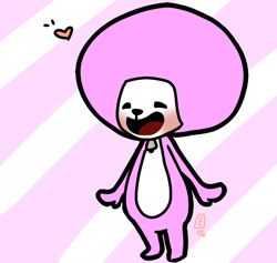 Size: 612x581 | Tagged: safe, artist:eeldoodles, tibby (rhythm heaven), bear, mammal, anthro, nintendo, rhythm heaven, blushing, cub, eyes closed, heart, male, open mouth, solo, solo male, striped background, tongue, young