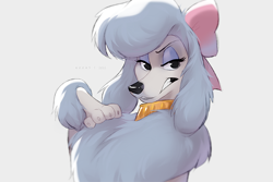 Size: 900x600 | Tagged: safe, artist:azzai, georgette (oliver & company), canine, dog, mammal, poodle, feral, disney, oliver & company, 2022, 2d, bust, female, front view, looking at you, simple background, solo, solo female, three-quarter view, white background