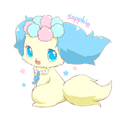 Size: 1200x1173 | Tagged: safe, artist:nabe。, sapphie (jewelpet), canine, cavalier king charles spaniel, dog, mammal, spaniel, semi-anthro, jewelpet (sanrio), sanrio, 2022, ears, female, garland, pixiv, solo, solo female, tail