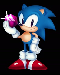 Size: 1478x1868 | Tagged: safe, artist:clarissa arts, classic sonic, sonic the hedgehog (sonic), hedgehog, mammal, anthro, plantigrade anthro, sega, sonic the hedgehog (series), 2019, 2d, black background, clothes, front view, gloves, looking at you, male, on model, phantom ruby, shoes, simple background, solo, solo male, three-quarter view