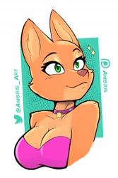 Size: 2400x3600 | Tagged: safe, artist:ambris, diane foxington (the bad guys), canine, fox, mammal, anthro, dreamworks animation, the bad guys, 2022, big breasts, border, breasts, cleavage, eyelashes, female, green eyes, looking away, simple background, smiling, solo, solo female, vixen, white background, white border
