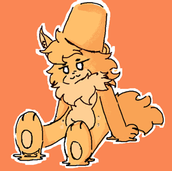Size: 560x556 | Tagged: safe, artist:khamii, feline, fictional species, goo creature, mammal, anthro, roblox, 2022, ambiguous gender, bucket hat, catte (kaiju paradise), chest fluff, fluff, goo, kaiju paradise (roblox), orange body, outline, paws, simple background, solo, tail, white eyes, white outline