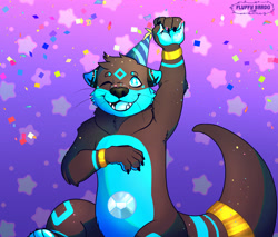 Size: 3199x2722 | Tagged: safe, artist:fluffybardo, mammal, mustelid, otter, anthro, claws, clothes, fluff, fur, gem, hat, headwear, male, neck fluff, paws, solo, solo male, whiskers