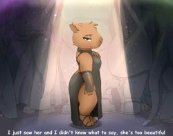 Size: 3800x3000 | Tagged: safe, artist:louart, capybara, mammal, rodent, anthro, 2022, bedroom eyes, clothes, dress, female, female focus, side slit, solo focus, thick thighs, thighs