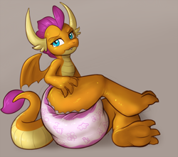 Size: 5000x4416 | Tagged: suggestive, artist:secret_desires, smolder (mlp), dragon, fictional species, western dragon, friendship is magic, hasbro, my little pony, absurd resolution, diaper, diaper fetish, fetish, pink diaper, poofy diaper, simple background, solo