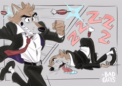 Size: 4096x2897 | Tagged: safe, artist:chibetto64, mr. wolf (the bad guys), canine, mammal, wolf, anthro, dreamworks animation, the bad guys, 2022, droll, male, open mouth, open smile, running, sleeping, smiling, solo, solo male, tongue, tongue out