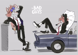 Size: 4096x2897 | Tagged: safe, artist:chibetto64, mr. wolf (the bad guys), canine, mammal, wolf, anthro, dreamworks animation, the bad guys, 2022, alcohol, car, champagne, champagne glass, glasses, male, pillow, sleeping, smiling, solo, solo male, sunglasses, vehicle