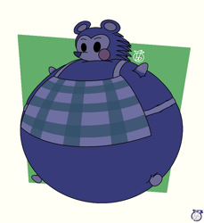 Size: 716x780 | Tagged: suggestive, alternate version, artist:bigb3rri, mabel (animal crossing), hedgehog, mammal, anthro, animal crossing, nintendo, 2021, abstract background, apron, blue body, blueberry inflation, clothes, commission, dot eyes, female, fetish, hyper, hyper belly, hyper inflation, inflation, inflation fetish, naked apron, nudity, partial nudity, signature, solo, solo female