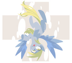 Size: 1000x875 | Tagged: safe, artist:np447235, derpy hooves (mlp), equine, fictional species, mammal, pegasus, pony, feral, friendship is magic, hasbro, my little pony, 2012, abstract background, blep, eyelashes, feathered wings, feathers, female, flying, hair, hooves, mane, mare, solo, solo female, spread wings, tail, tongue, tongue out, upside down, wings