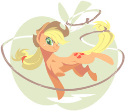 Size: 1000x875 | Tagged: safe, artist:np447235, applejack (mlp), earth pony, equine, fictional species, mammal, pony, feral, friendship is magic, hasbro, my little pony, 2012, abstract background, apple, clothes, cowboy hat, female, food, fruit, hair, hair tie, hat, headwear, hooves, lasso, looking at you, mane, mare, rope, smiling, smiling at you, solo, solo female, tail
