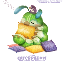 Size: 680x671 | Tagged: safe, artist:cryptid-creations, arthropod, caterpillar, insect, feral, 2d, nightcap, pillow, pun, simple background, sleeping, visual pun, white background, zzz
