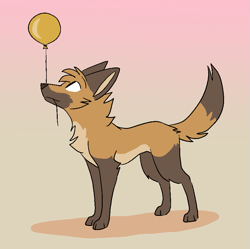 Size: 867x864 | Tagged: safe, artist:theroguez, oc, oc only, oc:rayj (theroguez), canine, coydog, coyote, dog, hybrid, mammal, feral, 2022, balloon, female, side view, solo, solo female