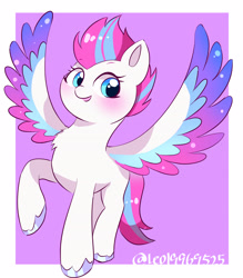 Size: 2444x2788 | Tagged: safe, artist:leo19969525, zipp storm (mlp), equine, fictional species, mammal, pegasus, pony, feral, hasbro, my little pony, my little pony g5, spoiler:my little pony g5, 2022, blue eyes, colored wingtips, cute, eyelashes, feathered wings, feathers, female, mare, solo, solo female, spread wings, tail, wings