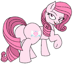 Size: 588x513 | Tagged: suggestive, artist:muhammad yunus, artist:noi kincade, oc, oc only, oc:annisa trihapsari, earth pony, equine, fictional species, mammal, pony, feral, friendship is magic, hasbro, my little pony, annibutt, butt, female, hair, looking at you, mane, mare, pink body, pink eyes, pink hair, pink mane, pink tail, sexy, simple background, smiling, smiling at you, solo, solo female, tail, transparent background