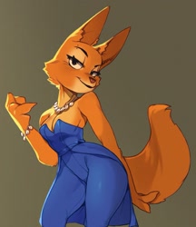 Size: 997x1153 | Tagged: safe, artist:punipaws, diane foxington (the bad guys), canine, fox, mammal, anthro, dreamworks animation, the bad guys, bedroom eyes, big breasts, bracelet, breasts, cleavage, female, jewelry, looking at you, necklace, smiling, smiling at you, solo, solo female, thick thighs, thighs, vixen, wide hips
