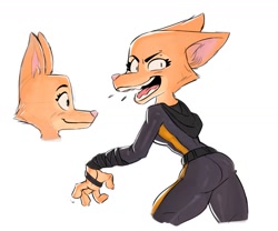 Size: 1487x1236 | Tagged: safe, artist:spongebandimark, diane foxington (the bad guys), canine, fox, mammal, anthro, dreamworks animation, the bad guys, big breasts, breasts, female, looking at you, looking back, looking back at you, open mouth, smiling, solo, solo female, thick thighs, thighs, vixen