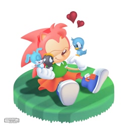 Size: 1200x1200 | Tagged: safe, artist:wendercarlosart, amy rose (sonic), bird, fictional species, flicky (sonic), hedgehog, lagomorph, mammal, pecky (sonic), penguin, pocky (sonic), rabbit, anthro, sega, sonic the hedgehog (series), 2022, 2d, ambiguous gender, cute, female